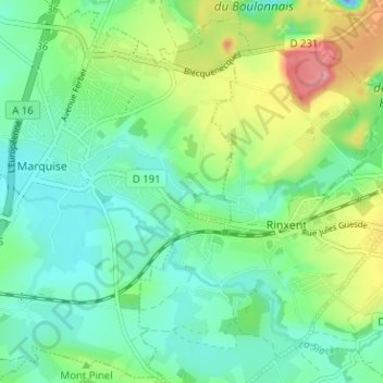 Bouquinghem topographic map, elevation, terrain
