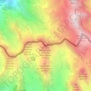 Cime du Mercantour topographic map, elevation, terrain