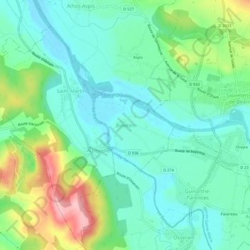 Bideren topographic map, elevation, terrain