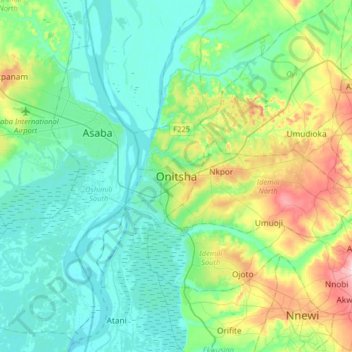 Onitsha topographic map, elevation, terrain