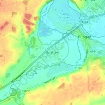 Earsham topographic map, elevation, terrain