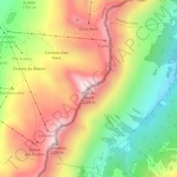 Tête du Géant topographic map, elevation, terrain