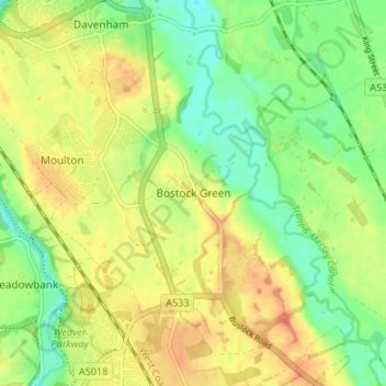 Bostock Green topographic map, elevation, terrain