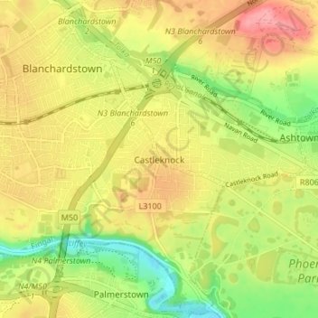 Castleknock topographic map, elevation, terrain