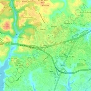 Oak Court topographic map, elevation, terrain