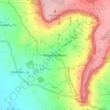 Broadhembury topographic map, elevation, terrain
