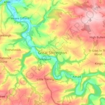 Great Torrington topographic map, elevation, terrain