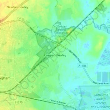 Cowpen Bewley topographic map, elevation, terrain