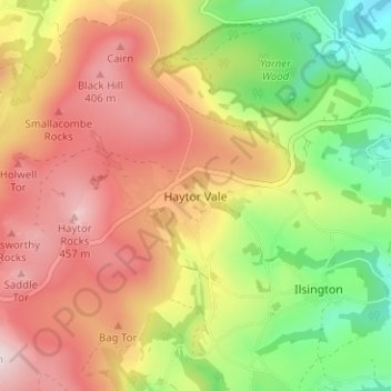 Haytor Vale topographic map, elevation, terrain