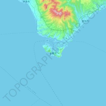 Muroran topographic map, elevation, terrain