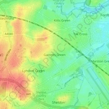 Garretts Green topographic map, elevation, terrain