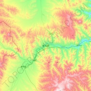 Xiahe topographic map, elevation, terrain
