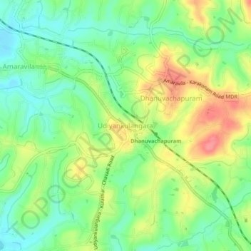 Udiyankulangara topographic map, elevation, terrain