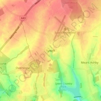 Sywell topographic map, elevation, terrain