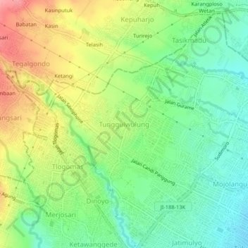 Tunggulwulung topographic map, elevation, terrain