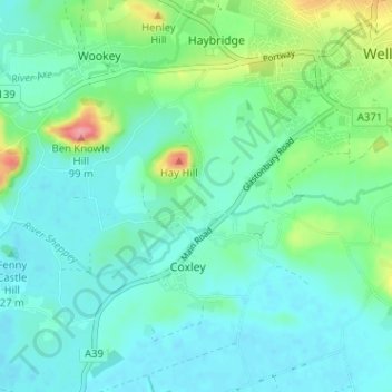 Coxley Wick topographic map, elevation, terrain