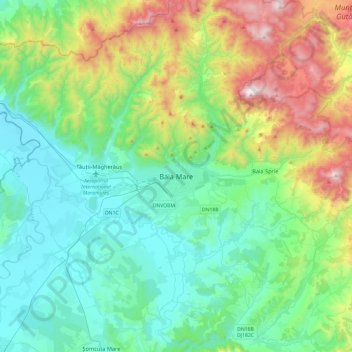 Baia Mare topographic map, elevation, terrain