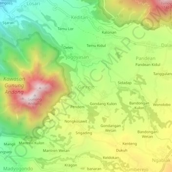 Girirejo topographic map, elevation, terrain