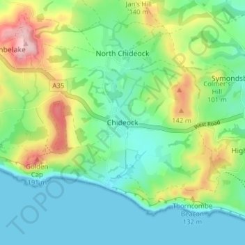 Chideock topographic map, elevation, terrain