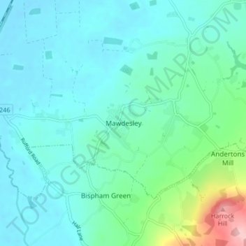 Mawdesley topographic map, elevation, terrain