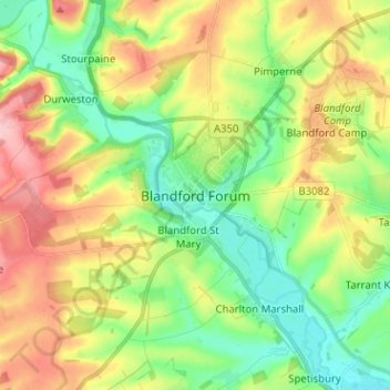 Blandford Forum topographic map, elevation, terrain