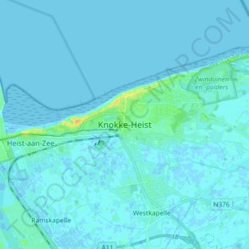 Knocke-Heist topographic map, elevation, terrain