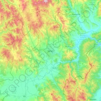 Gjilan topographic map, elevation, terrain