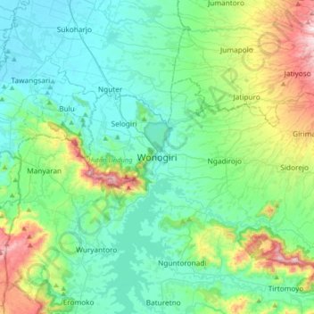 Wonogiri topographic map, elevation, terrain