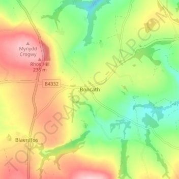 Boncath topographic map, elevation, terrain