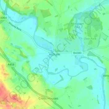 Atcham topographic map, elevation, terrain