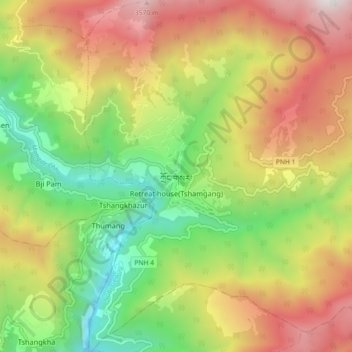 Trongsa topographic map, elevation, terrain