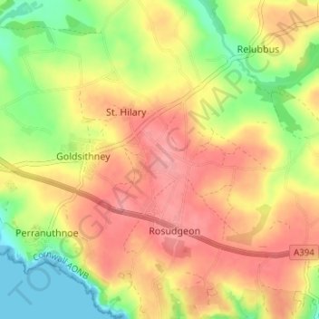 Perran Downs topographic map, elevation, terrain