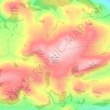 Powys topographic map, elevation, terrain