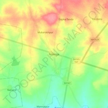 Nilanga topographic map, elevation, terrain