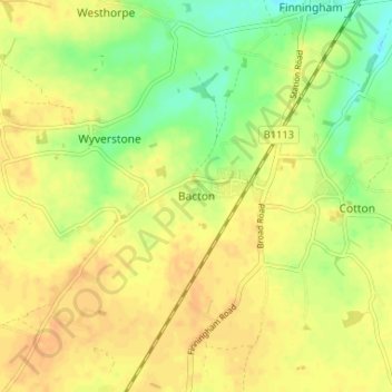 Bacton topographic map, elevation, terrain