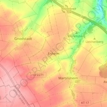 Enheim topographic map, elevation, terrain