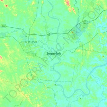 Temerloh topographic map, elevation, terrain