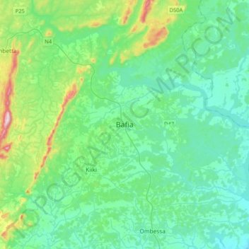 Bafia topographic map, elevation, terrain