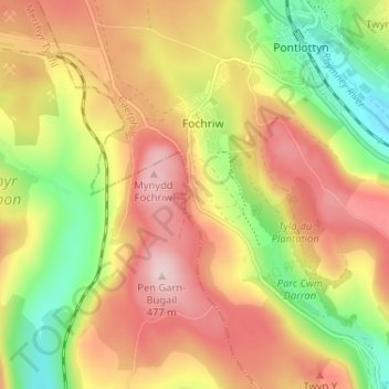 Pentwyn topographic map, elevation, terrain