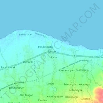 Paiton topographic map, elevation, terrain