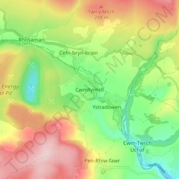 Cwmllynfell topographic map, elevation, terrain