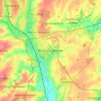 Burton Latimer topographic map, elevation, terrain