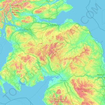 Southern Uplands topographic map, elevation, terrain