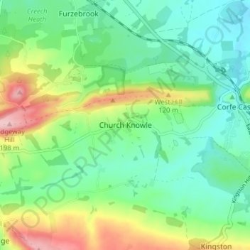 Church Knowle topographic map, elevation, terrain