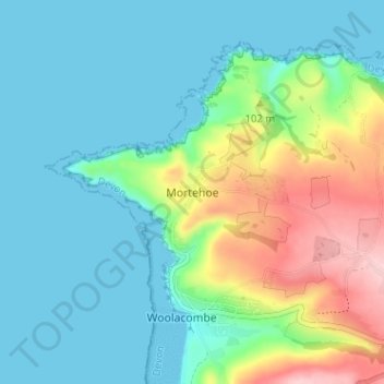 Mortehoe topographic map, elevation, terrain