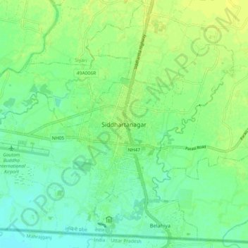 Siddhartanagar topographic map, elevation, terrain