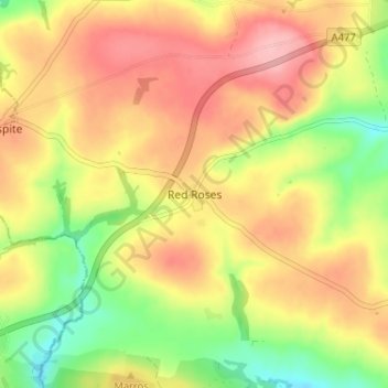 Red Roses topographic map, elevation, terrain