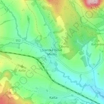 Slanské Nové Mesto topographic map, elevation, terrain