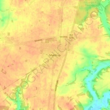 Møldrup topographic map, elevation, terrain