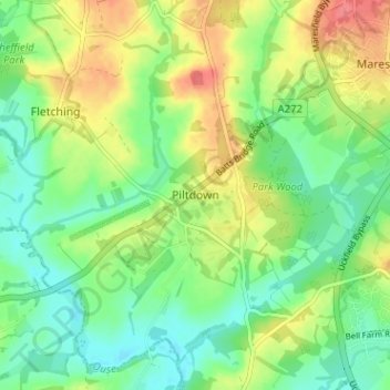 Piltdown topographic map, elevation, terrain